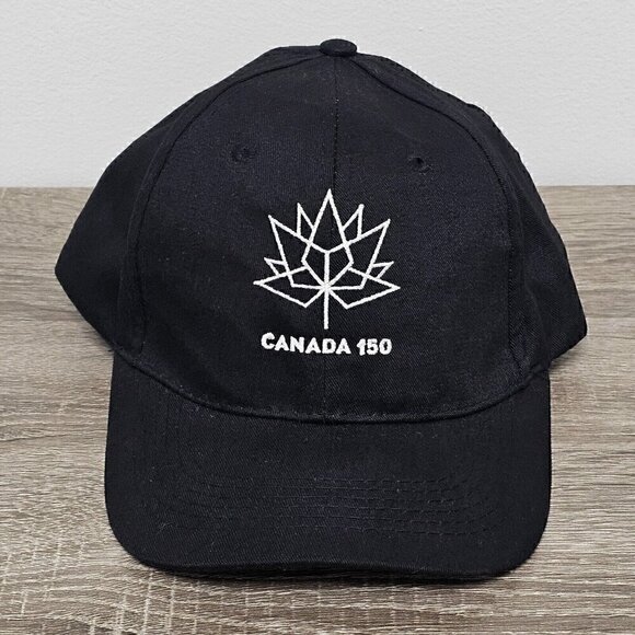 Unbranded Other - CANADA 150 Logo Black Hat Cap Adjustable Strap White  Embroidery Baseball Golf